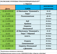 Расписание проведения трансформационных игр в Харькове на апрель 2019 года