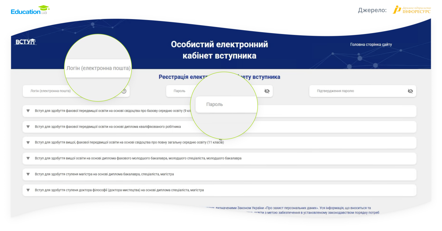 Як зареєструвати електронний кабінет вступника